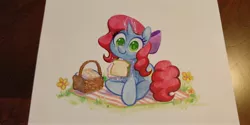 Size: 4096x2048 | Tagged: safe, artist:dawnfire, derpibooru import, oc, oc:creamsicle delight, unicorn, food, picnic blanket, sandwich