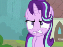 Size: 320x240 | Tagged: safe, derpibooru import, edit, edited screencap, screencap, starlight glimmer, pony, unicorn, the parent map, angry, animated, behaving like a cat, caption, cropped, cute, cute when angry, female, floppy ears, gif, glimmerbetes, gritted teeth, image macro, madorable, mare, ragelight glimmer, rawr, roar, shrunken pupils, sire's hollow, solo, text