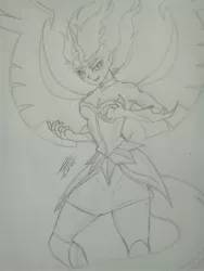 Size: 2448x3264 | Tagged: safe, artist:kenuma, derpibooru import, twilight sparkle, human, equestria girls, armpits, freckles, humanized, legs, long hair, midnight sparkle, pencil drawing, sketch, traditional art, wings, witch