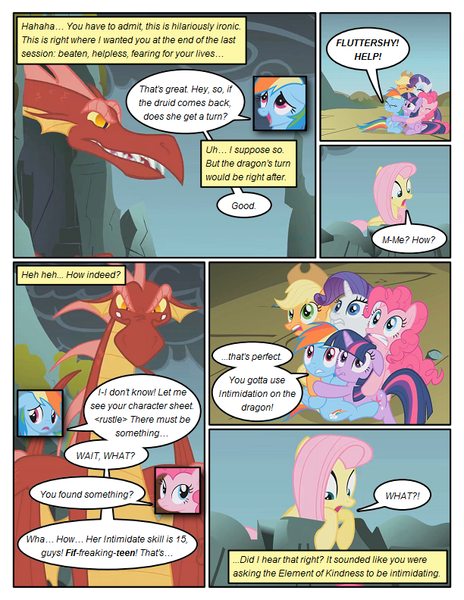 Size: 612x792 | Tagged: safe, artist:newbiespud, derpibooru import, edit, edited screencap, screencap, applejack, fluttershy, pinkie pie, rainbow dash, rarity, twilight sparkle, dragon, earth pony, pegasus, pony, unicorn, comic:friendship is dragons, dragonshy, cliff, comic, dialogue, exclamation point, female, hat, hug, interrobang, looking down, looking up, male, mane six, mare, question mark, scared, screencap comic, slit eyes, unicorn twilight