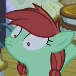 Size: 259x258 | Tagged: safe, derpibooru import, screencap, candy apples, pony, the summer sun setback, apple family member, cropped, do not want, female, frown, mare, reaction image, shrunken pupils, solo, wide eyes, worried