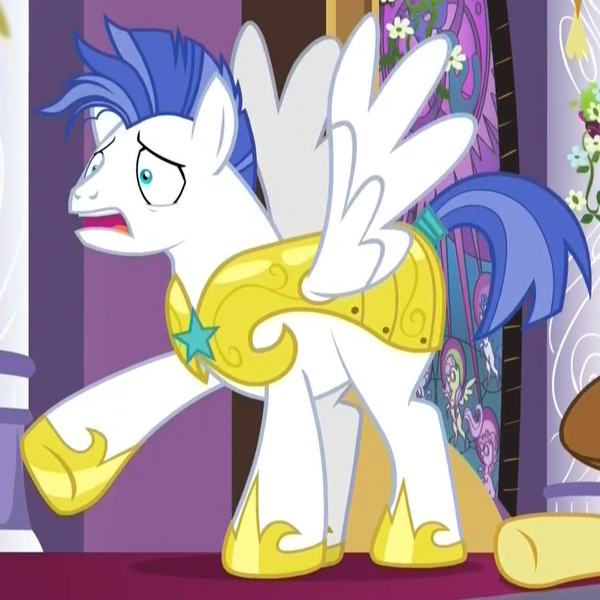 Size: 839x839 | Tagged: safe, derpibooru import, screencap, pegasus, pony, the summer sun setback, armor, cropped, frown, gesture, hoof shoes, male, messy mane, mohawk, pegasus royal guard, royal guard, royal guard armor, scared, solo focus, spread wings, stallion, wings, worried