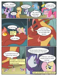 Size: 612x792 | Tagged: safe, artist:newbiespud, derpibooru import, edit, edited screencap, screencap, applejack, fluttershy, pinkie pie, rainbow dash, rarity, twilight sparkle, dragon, earth pony, pegasus, pony, unicorn, comic:friendship is dragons, dragonshy, comic, dialogue, eyes closed, female, hat, looking down, looking up, male, mane six, mare, sad, screencap comic, slit eyes, umbrella hat, unicorn twilight