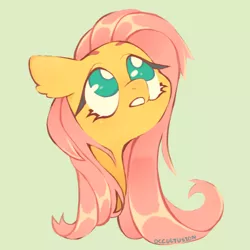 Size: 764x764 | Tagged: safe, artist:occultusion, derpibooru import, fluttershy, pony, bust, ear fluff, female, gray background, looking away, looking up, mare, no pupils, open mouth, portrait, simple background, solo, three quarter view