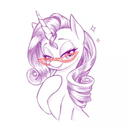 Size: 1000x1000 | Tagged: safe, artist:dstears, derpibooru import, rarity, pony, unicorn, beautiful, colored pencil drawing, female, glasses, looking at you, mare, simple background, solo, traditional art, white background