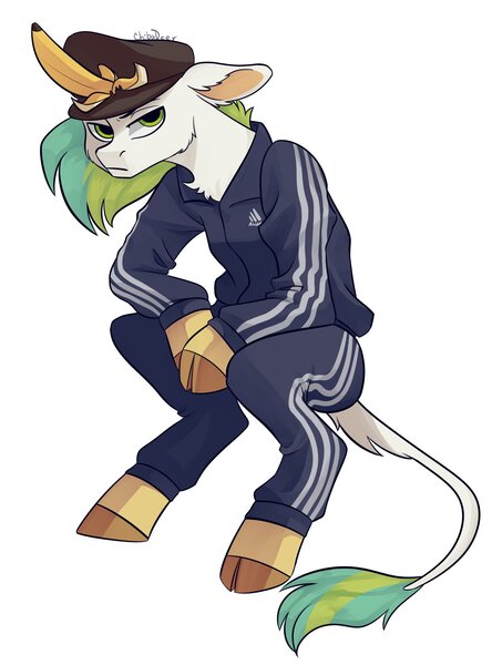 Size: 1516x2048 | Tagged: adidas, artist:chibadeer, banana, derpibooru import, food, safe, simple background, slav, slav squat, squatting, white background