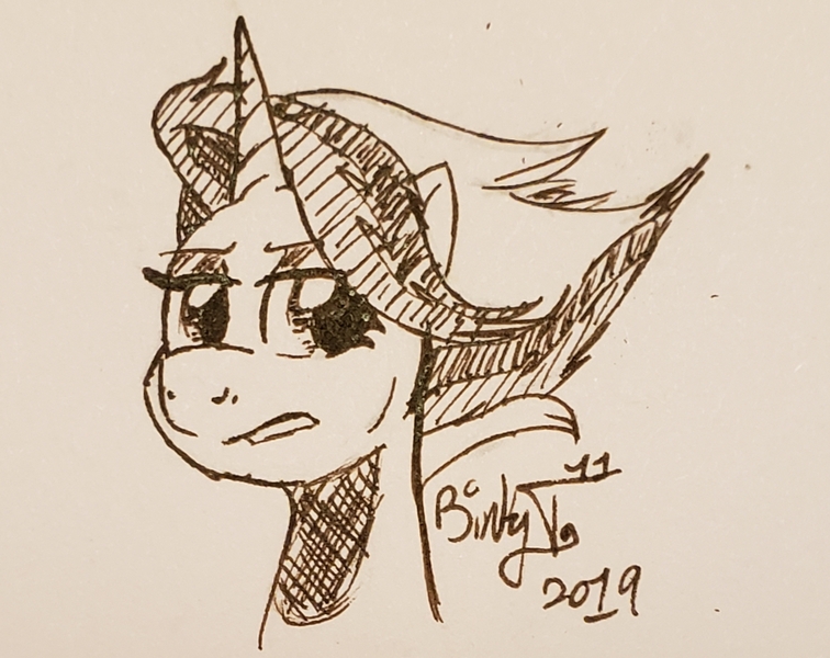 Size: 2197x1744 | Tagged: safe, artist:binkyt11, derpibooru import, fire flare, pony, unicorn, the summer sun setback, female, mare, monochrome, solo, traditional art