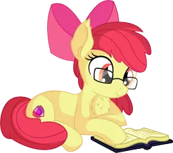 Size: 6836x6045 | Tagged: safe, artist:cyanlightning, derpibooru import, apple bloom, earth pony, pony, .svg available, absurd resolution, adorkable, book, chest fluff, cute, dork, ear fluff, female, filly, glasses, nerd, prone, reading, simple background, sitting, smiling, solo, transparent background, vector