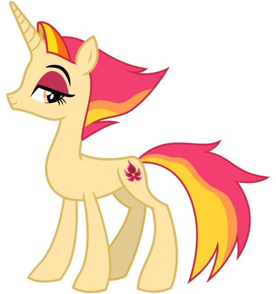 Size: 3000x3200 | Tagged: safe, alternate version, artist:cheezedoodle96, derpibooru import, edit, fire flare, pony, unicorn, the summer sun setback, .svg available, female, lidded eyes, looking at you, mare, missing accessory, nude edit, nudity, raised eyebrow, sideways glance, simple background, smiling, solo, svg, transparent background, vector