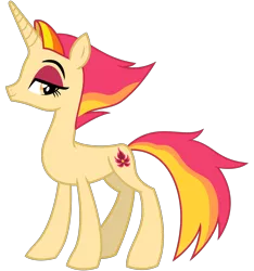 Size: 3000x3200 | Tagged: safe, alternate version, artist:cheezedoodle96, derpibooru import, edit, fire flare, pony, unicorn, the summer sun setback, .svg available, female, lidded eyes, looking at you, mare, missing accessory, nude edit, nudity, raised eyebrow, sideways glance, simple background, smiling, solo, svg, transparent background, vector