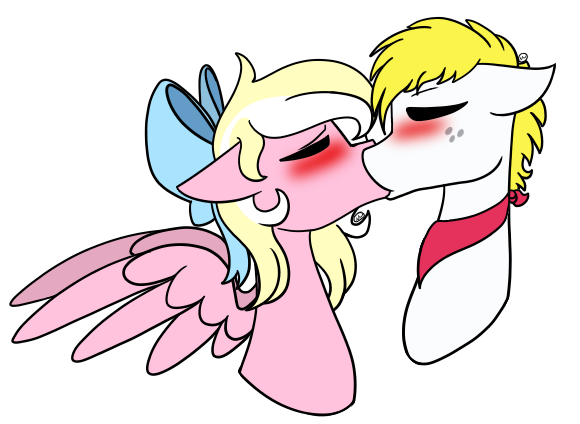 Size: 580x424 | Tagged: safe, artist:minty25, derpibooru import, oc, oc:bay breeze, oc:triforce treasure, earth pony, pegasus, pony, cute, female, kissing, male, ocshipping, straight