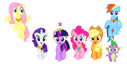 Size: 746x391 | Tagged: safe, derpibooru import, applejack, fluttershy, pinkie pie, rainbow dash, rarity, spike, twilight sparkle, dragon, earth pony, pegasus, pony, unicorn, magical mystery cure, a true true friend, animated, big crown thingy, element of generosity, element of honesty, element of kindness, element of laughter, element of loyalty, element of magic, elements of harmony, female, gif, jewelry, mane seven, mane six, mare, open mouth, regalia, simple background, singing, song, transparent background, vector