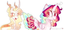 Size: 1024x475 | Tagged: safe, artist:manella-art, derpibooru import, oc, oc:galaxy light, oc:sunny moonlight, unofficial characters only, alicorn, changepony, hybrid, pony, female, magical lesbian spawn, mare, offspring, parent:princess celestia, parent:rainbow dash, parent:thorax, parent:twilight sparkle, parents:thoralestia, parents:twidash, simple background, transparent background