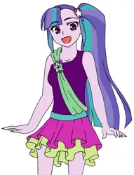 Size: 1253x1638 | Tagged: safe, artist:fantasygerard2000, derpibooru import, oc, oc:harmony spark, equestria girls, female, looking at you, magical lesbian spawn, offspring, open mouth, parent:aria blaze, parent:sonata dusk, parents:arisona, simple background, sitting, solo, white background