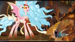 Size: 1727x966 | Tagged: safe, derpibooru import, screencap, cozy glow, lord tirek, queen chrysalis, alicorn, centaur, changeling, changeling queen, pony, the ending of the end, alicornified, bell, chaos magic, cozycorn, female, giant demon alicorn cozy glow, giant pony, grogar's bell, hoof shoes, macro, male, mare, race swap, ultimate chrysalis