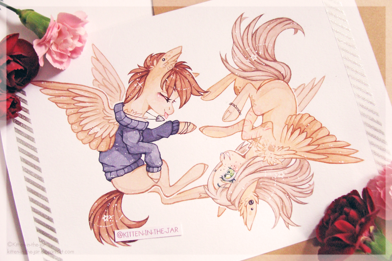 Size: 3264x2176 | Tagged: safe, artist:kitten-in-the-jar, derpibooru import, oc, unofficial characters only, pegasus, pony, clothes, female, hoodie, mare, tongue out, traditional art