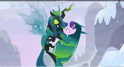 Size: 1713x928 | Tagged: bondage, changeling, changeling queen, changeling slime, cocoon, cocooning, derpibooru import, female, mare, mega chrysalis, queen chrysalis, safe, screencap, starlight glimmer, the ending of the end, ultimate chrysalis