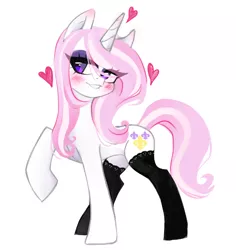 Size: 636x673 | Tagged: safe, artist:techycutie, derpibooru import, fleur-de-lis, pony, unicorn, adorasexy, beautiful, beautisexy, bedroom eyes, blushing, clothes, cute, eyeshadow, female, fleurabetes, heart, lip bite, makeup, mare, raised hoof, sexy, simple background, socks, solo, stockings, thigh highs, white background
