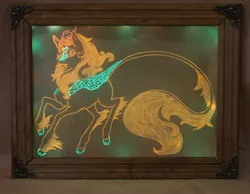 Size: 1849x1436 | Tagged: acrylic plastic, acrylight, artist:bootsdotexe, artist:irfp250n, autumn blaze, awwtumn blaze, cloven hooves, colored hooves, craft, cute, derpibooru import, engraving, female, kirin, led, leonine tail, long tail, mare, open mouth, safe, smiling, solo, sound of silence, unshorn fetlocks