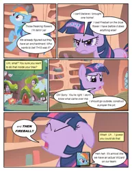 Size: 612x792 | Tagged: safe, artist:newbiespud, derpibooru import, edit, edited screencap, screencap, rainbow dash, twilight sparkle, pony, unicorn, comic:friendship is dragons, bridle gossip, book, comic, dialogue, eyes closed, floppy horn, flying, golden oaks library, horn, poison joke, screencap comic, unicorn twilight