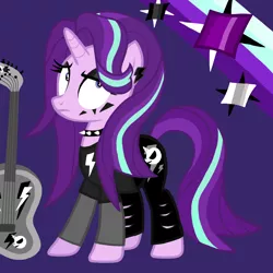 Size: 1000x1000 | Tagged: safe, alternate version, artist:katya, artist:tardifice, derpibooru import, edit, starlight glimmer, pony, unicorn, alternate hairstyle, alternate universe, edgelight glimmer, guitar, musical instrument, vector