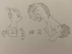 Size: 4032x3024 | Tagged: safe, artist:craftycirclepony, derpibooru import, oc, oc:anonfilly, earth pony, pony, baby, baby pony, blackjack, card, card game, diaper, female, filly, image, jpeg, open mouth, ponytail, question mark, shocked, simple background, sitting, sketch, smiling, surprised, traditional art, white background, wide eyes