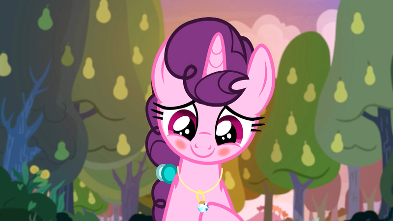 Size: 1920x1080 | Tagged: safe, derpibooru import, screencap, sugar belle, pony, the big mac question, blushing, cute, jewelry, necklace, pear tree, solo, sugarbetes, tree