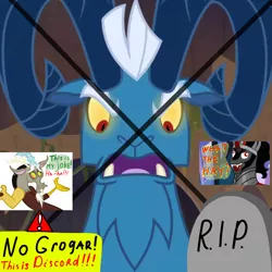 Size: 1000x1000 | Tagged: cropped, derpibooru import, discord, drama, drama bait, edit, edited screencap, gravestone, grogar, king sombra, leak, safe, screencap, season 9 drama, the beginning of the end, the ending of the end