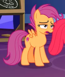 Size: 720x856 | Tagged: apple bloom, cropped, cutie mark, derpibooru import, female, growing up is hard to do, hooves, mare, offscreen character, older, older apple bloom, older scootaloo, safe, scootaloo, screencap, small wings, the cmc's cutie marks, wings