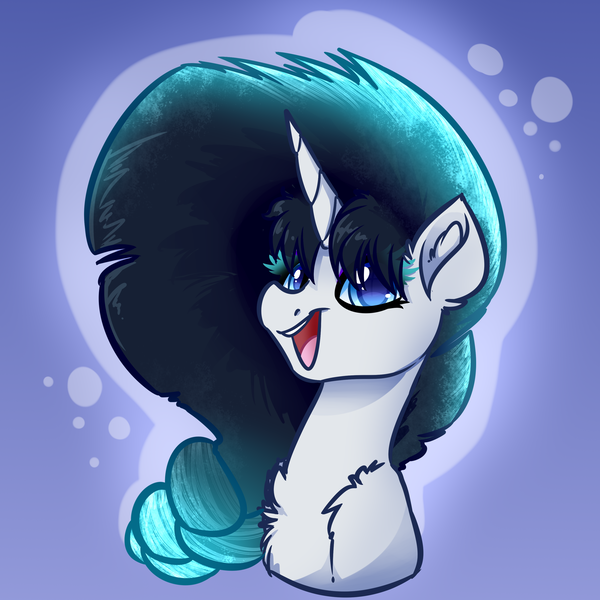 Size: 4000x4000 | Tagged: safe, artist:witchtaunter, derpibooru import, oc, pony, unicorn, bust, commission, gradient background, portrait, smiling, solo