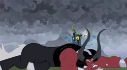 Size: 1466x809 | Tagged: bell, bewitching bell, broken tooth, derpibooru import, leak, lord tirek, queen chrysalis, safe, screencap, the ending of the end, tooth, ultimate chrysalis