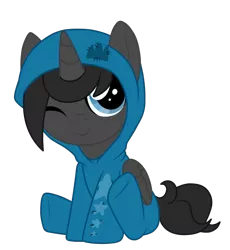 Size: 687x747 | Tagged: safe, artist:crystal-tranquility, derpibooru import, oc, oc:ebony, alicorn, pony, female, filly, one eye closed, onesie, simple background, solo, transparent background, wink