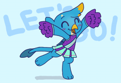 Size: 1000x684 | Tagged: safe, artist:swerve-art, derpibooru import, gallus, gryphon, 2 4 6 greaaat, animated, blushing, cheering, cheerleader, cheerleader gallus, clothes, crossdressing, cute, daaaaaaaaaaaw, dancing, eyes closed, frame by frame, gallabetes, gif, happy, hnnng, male, paws, perfect loop, pleated skirt, pom pom, skirt, solo