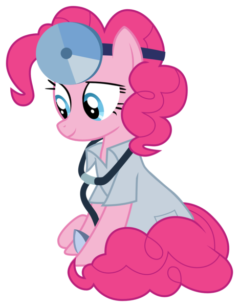 Size: 1595x2049 | Tagged: safe, artist:sonofaskywalker, derpibooru import, pinkie pie, pony, the summer sun setback, clothes, doctor pie, female, mare, simple background, sitting, smiling, solo, stethoscope, transparent background, vector