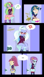 Size: 1490x2576 | Tagged: suggestive, artist:succubi samus, derpibooru import, indigo zap, lemon zest, sour sweet, sugarcoat, sunny flare, equestria girls, annoyed, bathroom, but why, clothes, comic, cross-popping veins, embarrassed, exclamation point, fart, fart noise, female, females only, fetish, glasses, music notes, onomatopoeia, panties, panties around legs, panties pulled down, pictogram, shadow five, shadowbolts, show accurate, sound effects, speech bubble, surprised, toilet, underwear