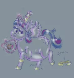 Size: 2038x2155 | Tagged: safe, artist:3000, derpibooru import, twilight sparkle, twilight sparkle (alicorn), alicorn, adorable face, adorafatty, adorkable, belly, big belly, chonk, chubby cheeks, clothes, crown, cute, dork, double chin, eat, eating, fat, fat ass, fat princess, food, fustrated, horn, jewelry, large belly, magic, obese, over eating, overeating, overweight, pie, regalia, shoes, telekinesis, thick, twilard sparkle, upset, weight gain, wings