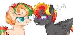 Size: 1280x622 | Tagged: safe, artist:manella-art, derpibooru import, oc, oc:cinder, oc:mango, unofficial characters only, earth pony, pegasus, pony, female, glasses, male, mare, simple background, stallion, transparent background