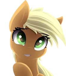 Size: 806x915 | Tagged: safe, artist:posionjoke, derpibooru import, edit, applejack, earth pony, pony, adorable face, cute, explicit source, eye clipping through hair, female, freckles, jackabetes, looking at you, mare, simple background, smiling, solo, transparent background