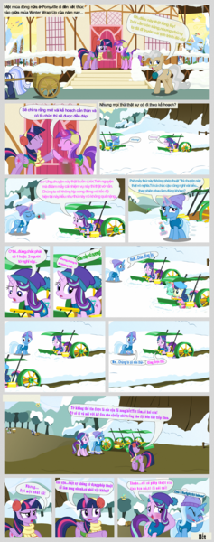 Size: 2000x5070 | Tagged: safe, artist:mundschenk85, artist:parclytaxel, derpibooru import, editor:anskeo, amethyst star, bon bon, cloud kicker, lucky clover, lyra heartstrings, mayor mare, rainbow dash, starlight glimmer, sunshower raindrops, sweetie drops, trixie, twilight sparkle, twilight sparkle (alicorn), oc, oc:silverlay, alicorn, pony, winter wrap up, absurd resolution, adorabon, awwmethyst star, blushing, bottle, cart, clipboard, comic, cute, dialogue, earmuffs, female, hoofbump, lesbian, lyrabetes, lyrabon, magic, mayorable, ponyville town hall, shipping, snow, startrix, translation, vietnamese, winter, winter wrap up vest