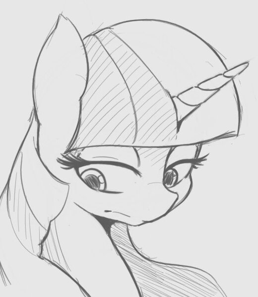 Size: 554x639 | Tagged: safe, artist:tre, derpibooru import, twilight sparkle, alicorn, pony, bust, female, grayscale, lidded eyes, mare, monochrome, portrait, solo