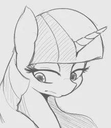 Size: 554x639 | Tagged: safe, artist:tre, derpibooru import, twilight sparkle, alicorn, pony, bust, female, grayscale, lidded eyes, mare, monochrome, portrait, solo