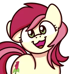Size: 1000x1000 | Tagged: safe, artist:sugar morning, derpibooru import, roseluck, earth pony, pony, bust, cat face, cat smile, cute, cuteluck, female, looking at you, mare, open mouth, simple background, smiling, solo, sugar morning's smiling ponies, transparent background