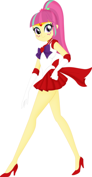 Size: 2584x4974 | Tagged: safe, artist:cyber-murph, derpibooru import, sour sweet, equestria girls, beautiful, beautiful eyes, beautiful hair, clothes, commission, crossover, cute, freckles, high heels, jewelry, legs, miniskirt, pink hair, pleated skirt, ponytail, purple eyes, sailor mars, sailor moon, shoes, skirt, sourbetes, tiara, woman
