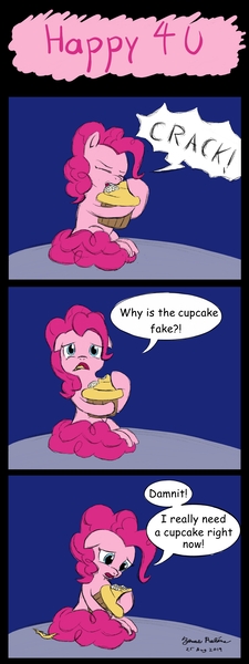 Size: 1500x4000 | Tagged: safe, artist:rockhoppr3, derpibooru import, pinkie pie, earth pony, pony, the last laugh, comic, cupcake, food, solo