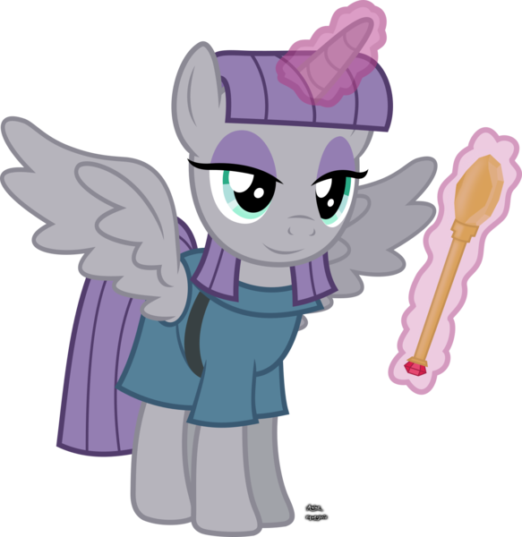 Size: 1501x1545 | Tagged: safe, artist:anime-equestria, derpibooru import, maud pie, alicorn, pony, alicornified, clothes, cute, dress, eyeshadow, female, horn, magic, makeup, mare, maudabetes, maudicorn, race swap, rock, smiling, solo, staff, when she smiles, wings