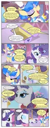 Size: 612x1554 | Tagged: safe, artist:newbiespud, derpibooru import, edit, edited screencap, screencap, chocolate tail, purple wave, rarity, sapphire shores, pony, comic:friendship is dragons, background pony, clothes, comic, dialogue, dress, eyes closed, female, flower, hat, lidded eyes, makeup, male, mare, on back, raised hoof, screencap comic, stallion, top hat