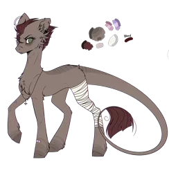 Size: 1468x1503 | Tagged: safe, artist:celestial-rue0w0, derpibooru import, oc, oc:dirty clover, unofficial characters only, earth pony, pony, bandage, bandaid, blank flank, chest fluff, cross, ear fluff, ear piercing, earring, female, freckles, jewelry, leonine tail, mare, markings, necklace, piercing, raised hoof, reference sheet, scar, simple background, solo, transparent background