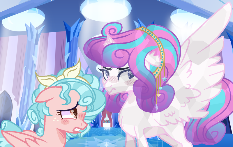 Size: 1338x844 | Tagged: safe, artist:57474, derpibooru import, cozy glow, princess flurry heart, alicorn, pegasus, pony, a better ending for cozy, alternate hairstyle, blushing, broken horn, cozyheart, female, flurryglow, horn, lesbian, mare, older, older cozy glow, older flurry heart, shipping