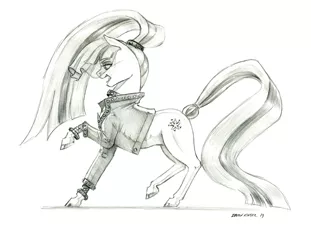 Size: 1400x1082 | Tagged: safe, artist:baron engel, derpibooru import, coloratura, earth pony, pony, the mane attraction, colored hooves, countess coloratura, female, grayscale, mare, monochrome, open mouth, pencil drawing, simple background, solo, traditional art, veil, white background