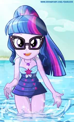 Size: 440x726 | Tagged: safe, artist:charliexe, derpibooru import, sci-twi, twilight sparkle, equestria girls, equestria girls series, adorasexy, beautisexy, clothes, cute, geode of telekinesis, glasses, looking at you, magical geodes, open mouth, ponytail, sexy, sleeveless, solo, swimsuit, twiabetes